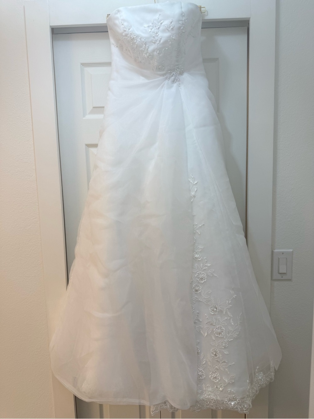 Strapless White Bridal Dress with Beading & Floral Embroidery